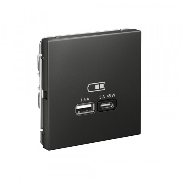 Systeme Electric ArtGallery Базальт USB Розетка A + тип-C 45Вт высокоскор.заряд. QC, PD, механизм