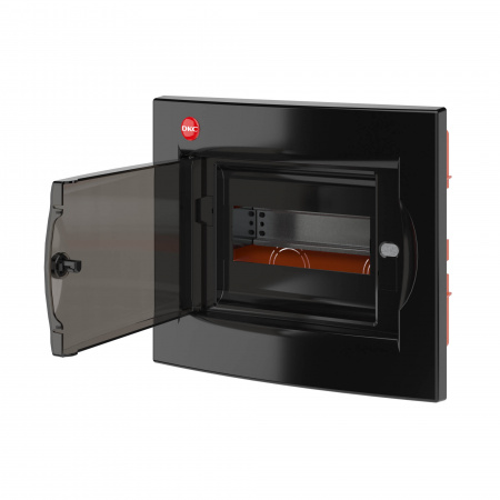 DKC Щиток встраиваемый с дверцей 8 мод.,IP41, черный, с клеммным блоком 63А