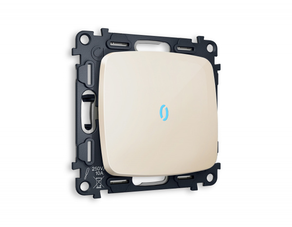 Комплект механизма 1-клавишного проходного выключателя с подсветкой 10000K OMEGA MO302040 Бежевый глянец QUANT