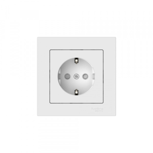 Systeme Electric AtlasDesign Белый Розетка с заземлением со шторками, 16А, в сборе, быстрозажим. клем.