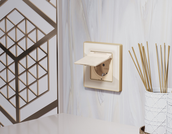 Лицевая панель ALFA (Бежевый матовый) для электрической розетки с/з со шторками и крышкой IP44 QUANT AP3280