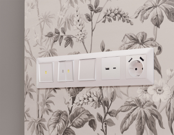 Лицевая панель ALFA (Жемчуг) для электрической розетки с заземлением со шторками 2USB A+A QUANT AP2090