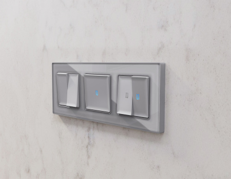 Лицевая панель ALFA (Сталь матовый) для 2-клавишных выключателей с подсветкой QUANT AP5040