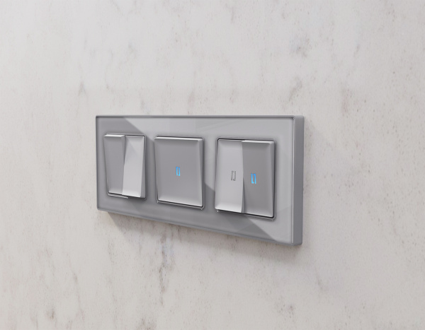 Лицевая панель ALFA (Сталь матовый) для 2-клавишных выключателей с подсветкой QUANT AP5040