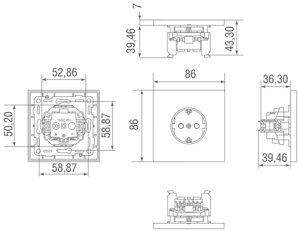 Donel Розетка Schuko с заземлением, со шторками 16A 250 В~ , белый, серия N96, DT188WH