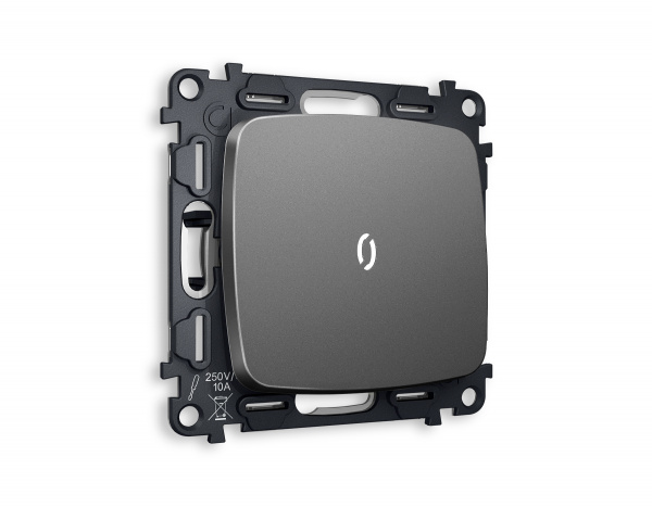 Комплект механизма 1-клавишного проходного выключателя с подсветкой 5600K OMEGA MO652035 Антрацит серый QUANT