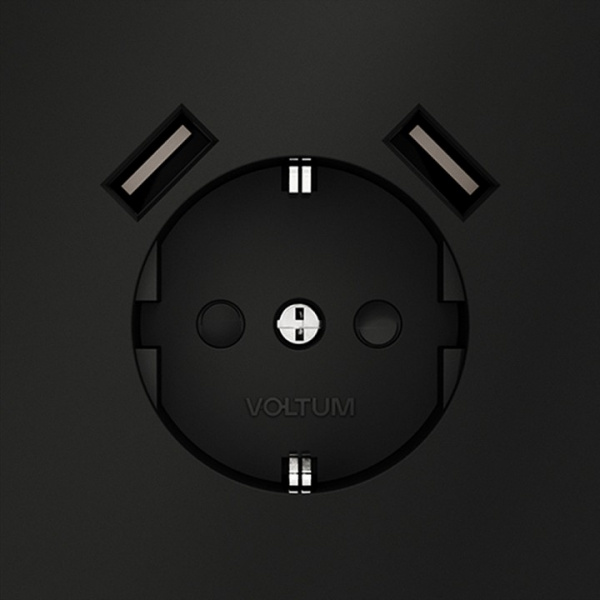Розетка встраиваемая VOLTUM S70 с заземлением и защитными шторками, 16А, с USB, A+A, (черный матовый Розетка встраиваемая VOLTUM S70 с заземлением и защитными шторками, 16А, с USB, A+A, (черный матовый