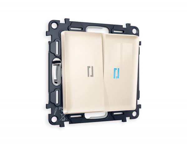 Комплект механизма 2-клавишного проходного выключателя с подсветкой 10000K ALFA MA304040 Бежевый глянец QUANT