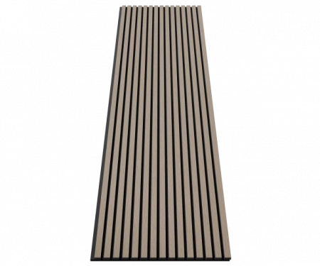 Акустическая панель, черный войлок, 2750х600х21мм, рейки МДФ, шпон дуб латте бежевый