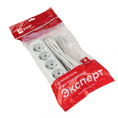 EKF PROxima Удлинитель "Эксперт" 4 гнезда 5 метра 16А/3,5кВт с заземлением ПВС 3х1