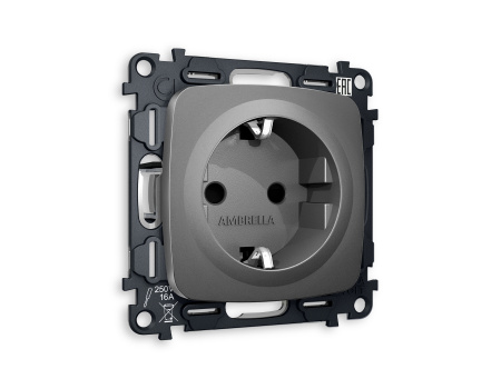 Комплект механизма электрической розетки OMEGA MO657010 Антрацит серый с заземлением и шторками 2P+E 16A-250V QUANT
