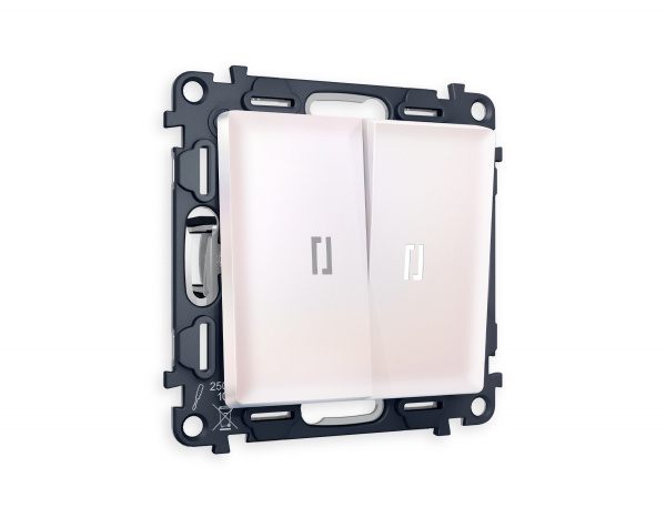 Комплект механизма 2-клавишного проходного выключателя с подсветкой 5600K ALFA MA204035 Жемчуг QUANT