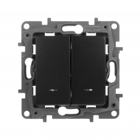 Legrand Etika Антрацит Переключатель 2-клавишный с подсветкой, 10А, авт. клем