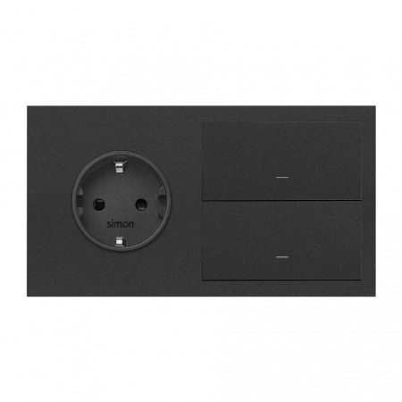 Simon 100 Черный матовый  Кит 2 поста, фронт. Накладка на 1 розетку Schuko + 1 клавиша выключателя + 1 заглушка