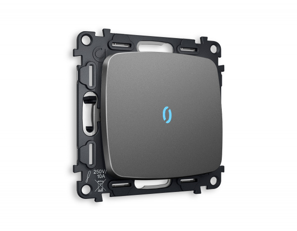 Комплект механизма 1-клавишного проходного выключателя с подсветкой 10000K OMEGA MO652040 Антрацит серый QUANT