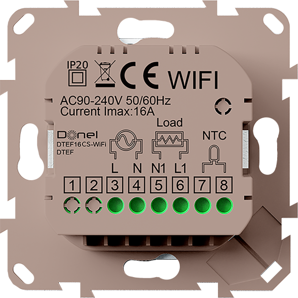 Donel Термостат с датчиком пола с Wi-Fi, программируемый через приложение , 16 A, 55*55 мм. кашемир, серия DTEF