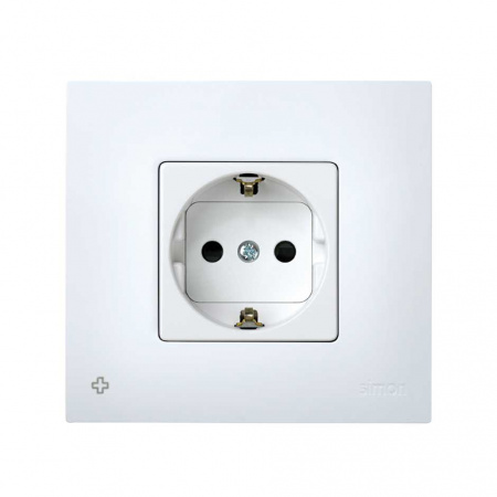 Simon 27 Play Белая Накладка на розетку с заземлением, сменная, широкая, антибактериальная