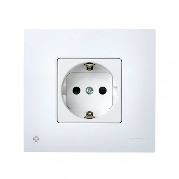 Simon 27 Play Белая Накладка на розетку с заземлением, сменная, широкая, антибактериальная