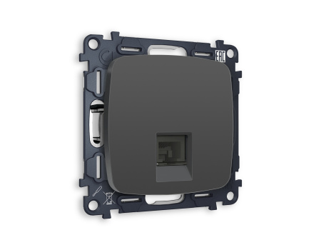 Комплект механизма компьютерной розетки OMEGA MO912010 Графит мягкое касание RJ-45(8P8C) CAT6 с защитной шторкой QUANT