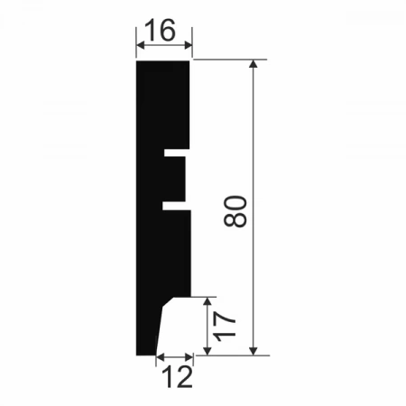 Плинтус AP79 под покраску, белый, 80x16x2400 мм, МДФ, с пазом