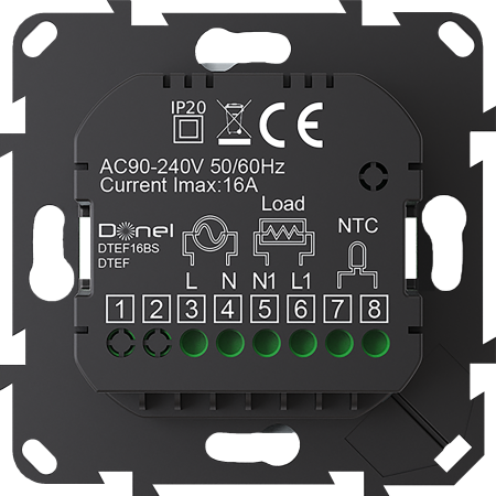Donel Термостат электронный с датчиком пола, 16 A, 55*55 мм., черное стекло, серия DTEF