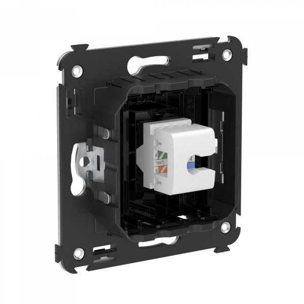 DKC Avanti Компьютерная розетка RJ-45 без шторки в стену, кат.5е одинарная, Черный квадрат