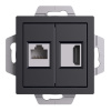 Systeme Electric AtlasDesign Карбон Розетка двойная HDMI+RJ45, кат.5Е, механизм