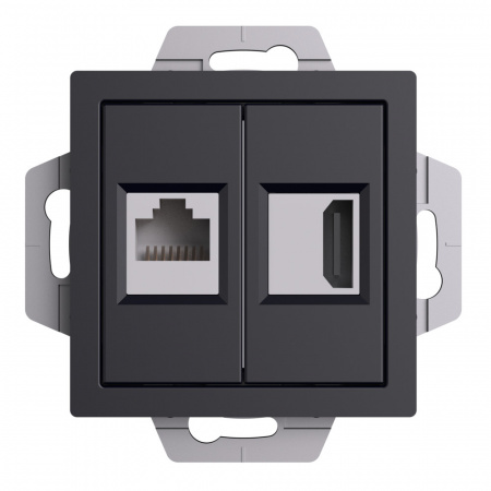 Systeme Electric AtlasDesign Карбон Розетка двойная HDMI+RJ45, кат.5Е, механизм