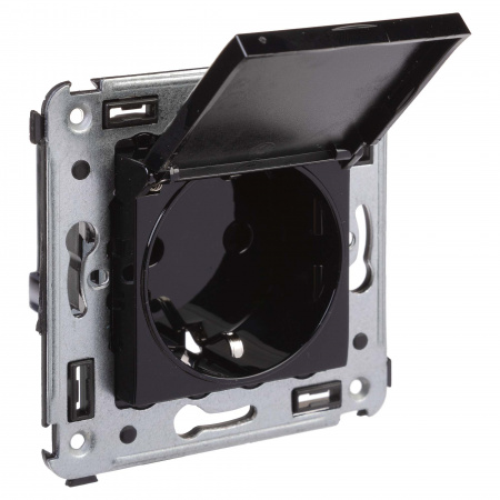 DKC Avanti Черный квадрат Розетка с крышкой 2P+E