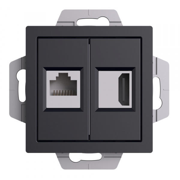 Systeme Electric AtlasDesign Карбон Розетка двойная HDMI+RJ45, кат.5Е, механизм