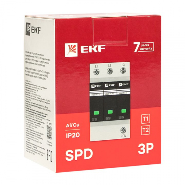EKF Устройство защиты от импульсных перенапряжений Т1+Т2; Iimp-12,5kA; In-20kA; Uc-275В; 3+0