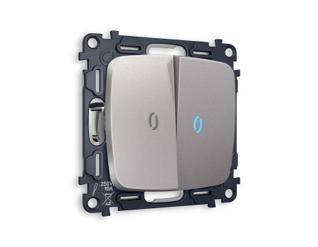 Комплект механизма 2-клавишного проходного выключателя с подсветкой 10000K OMEGA MO504040 Сталь матовый QUANT