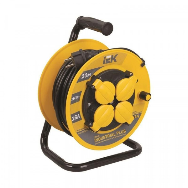 IEK INDUSTRIAL PLUS Катушка УК20 с т/з 4 места 2Р+PЕ/20метров 3х1,5мм2 IP44 Industrial plus