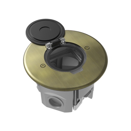 Лючок Surface 2 мод. (1 мод. 45х45 мм.), круглый, круглая крышка, античная латунь, IP44, (с уст. набором)