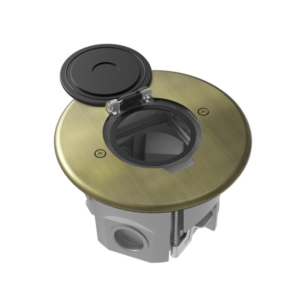 Лючок Surface 2 мод. (1 мод. 45х45 мм.), круглый, круглая крышка, античная латунь, IP44, (с уст. набором)