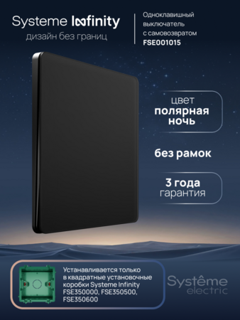 Systeme Electric Systeme Infinity Полярная ночь Выключатель с самовозвратом 1-клавишный, 10А