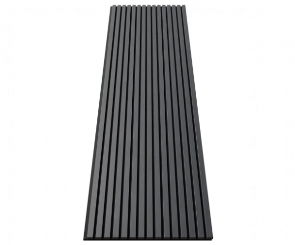 Акустическая панель, черный войлок, 2750х600х21мм, рейки МДФ, шпон дуб антрацит темно-серый Акустическая панель, черный войлок, 2750х600х21мм, рейки МДФ, шпон дуб антрацит темно-серый