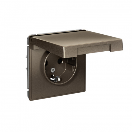 Systeme Electric ArtGallery Мокко Розетка с заземл. со шторк. с крышкой, 16А, IP20, механизм