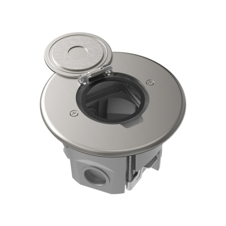 Лючок Surface 2 мод. (1 мод. 45х45 мм.), круглый, круглая крышка, никель, IP44, (с уст. набором)