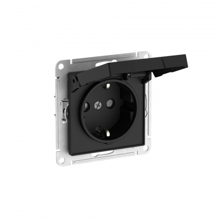 Systeme Electric AtlasDesign Карбон Розетка с заземл. со шторк. с крышкой, 16А,IP20,мех., быстрозажим. клем.