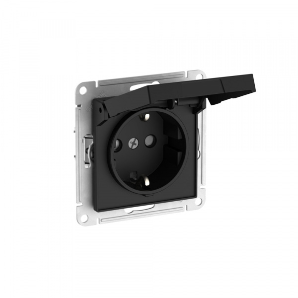 Systeme Electric AtlasDesign Карбон Розетка с заземл. со шторк. с крышкой, 16А,IP20,мех., быстрозажим. клем.