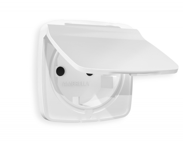 Лицевая панель OMEGA (Белый матовый) для электрической розетки с/з со шторками и крышкой IP44 QUANT OP1280