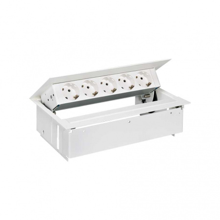 Simon 400 Белый Врезной розеточный блок с крышкой и мет. вводом, 5x2P+E