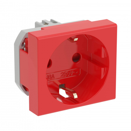 DKC Розетка силовая 2Р+Е, со шторками, «Viva», 2 мод., красная