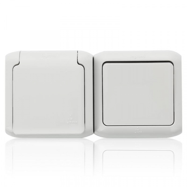 Legrand Quteo Белый Блок Выключатель 1-кл+роз с/з с шт IP44