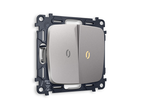 Комплект механизма 2-клавишного проходного выключателя с подсветкой 3200K OMEGA MO504030 Сталь матовый QUANT