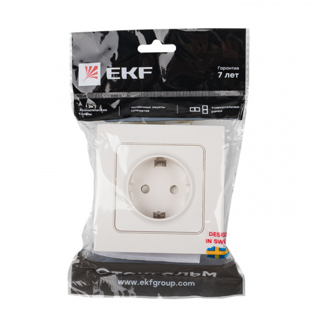 EKF PROxima Стокгольм Розетка 1-ая с/з 16А белая со шторками