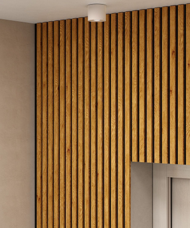 Акустическая панель, черный войлок, 600х600х19мм, рейки МДФ дуб медный Акустическая панель, черный войлок, 600х600х19мм, рейки МДФ дуб медный