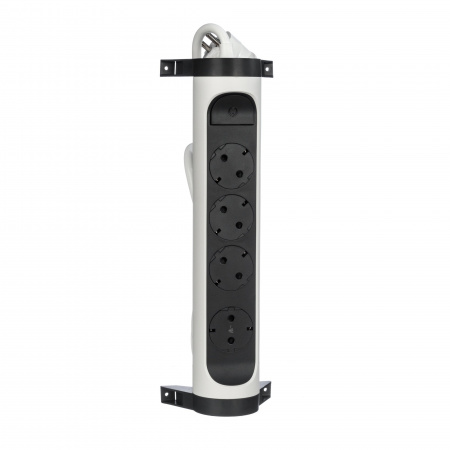 Legrand Revolution Комфорт Бело-черный Удлинитель 4x2К+З с выкл., кабель 1,5м, плоские розетки, фиксируемый поворотный блок