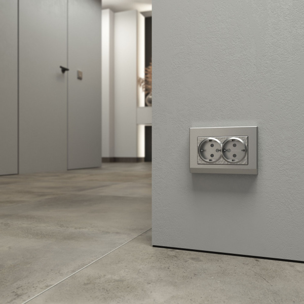 Розетка двойная с заземлением (Hammaer серебряный) W1272006